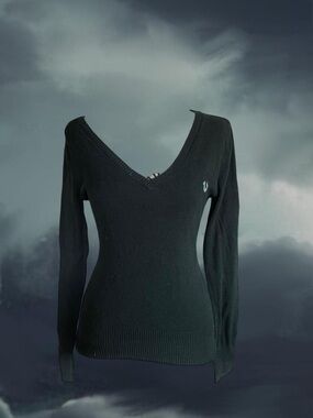 True Religion Women's V-Neck Sweater in Dark Green Womens S